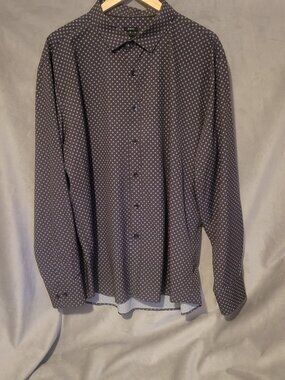 Kenneth Cole Awearness Button Down Long Sleeve Shirt Black Gray Men's XL Slim